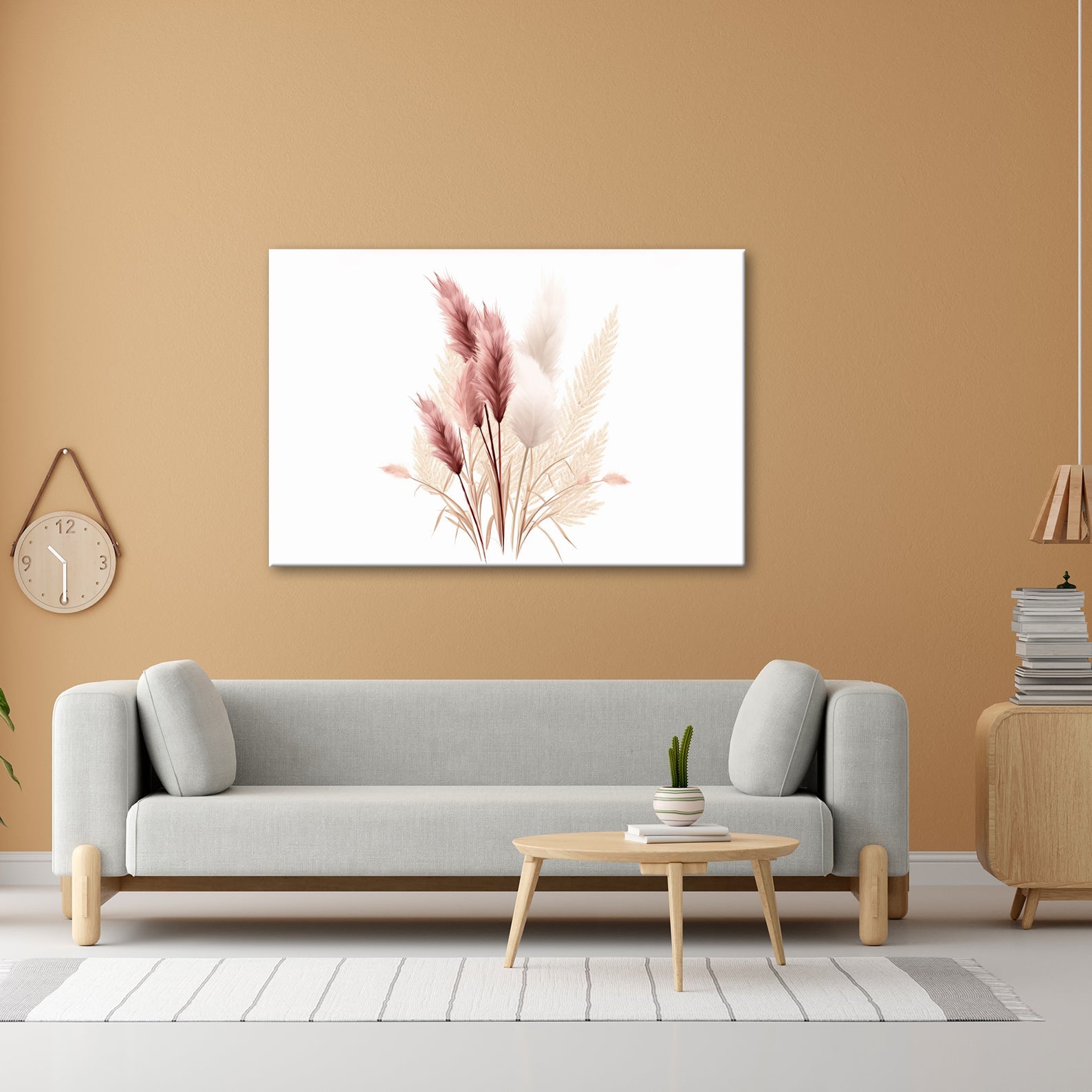 Leinwandbild Pampasgras XXL – Rosé & Creme Naturmotiv für Wohnzimmer - deyoli