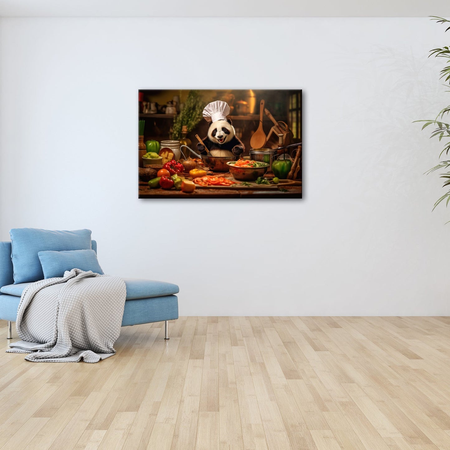 Leinwandbild Panda - Chefkoch – Genuss mit Bambus und Gemüse. - deyoli