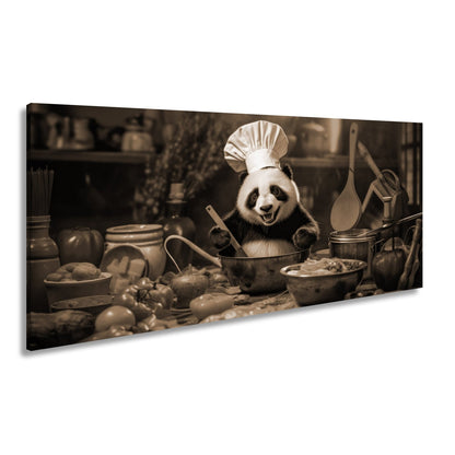 Leinwandbild Panda - Chefkoch – Genuss mit Bambus und Gemüse. - deyoli