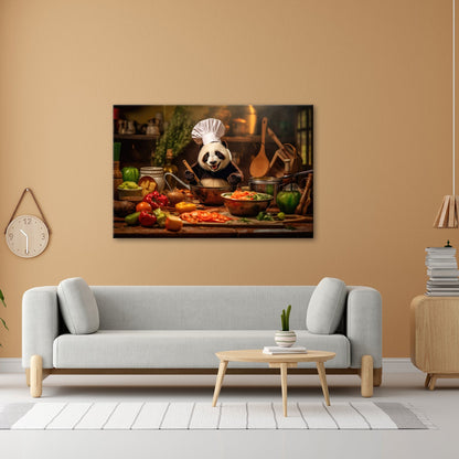 Leinwandbild Panda - Chefkoch – Genuss mit Bambus und Gemüse. - deyoli