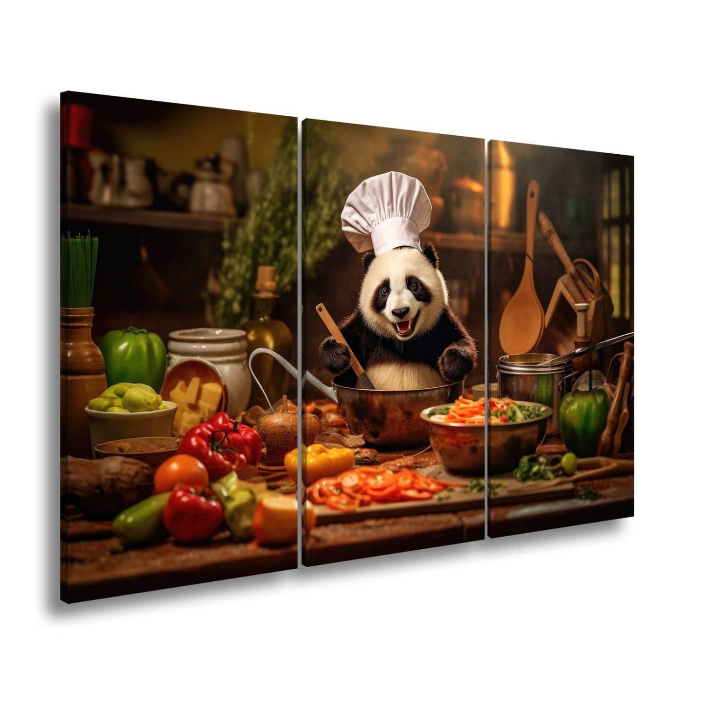 Leinwandbild Panda - Chefkoch – Genuss mit Bambus und Gemüse. - deyoli