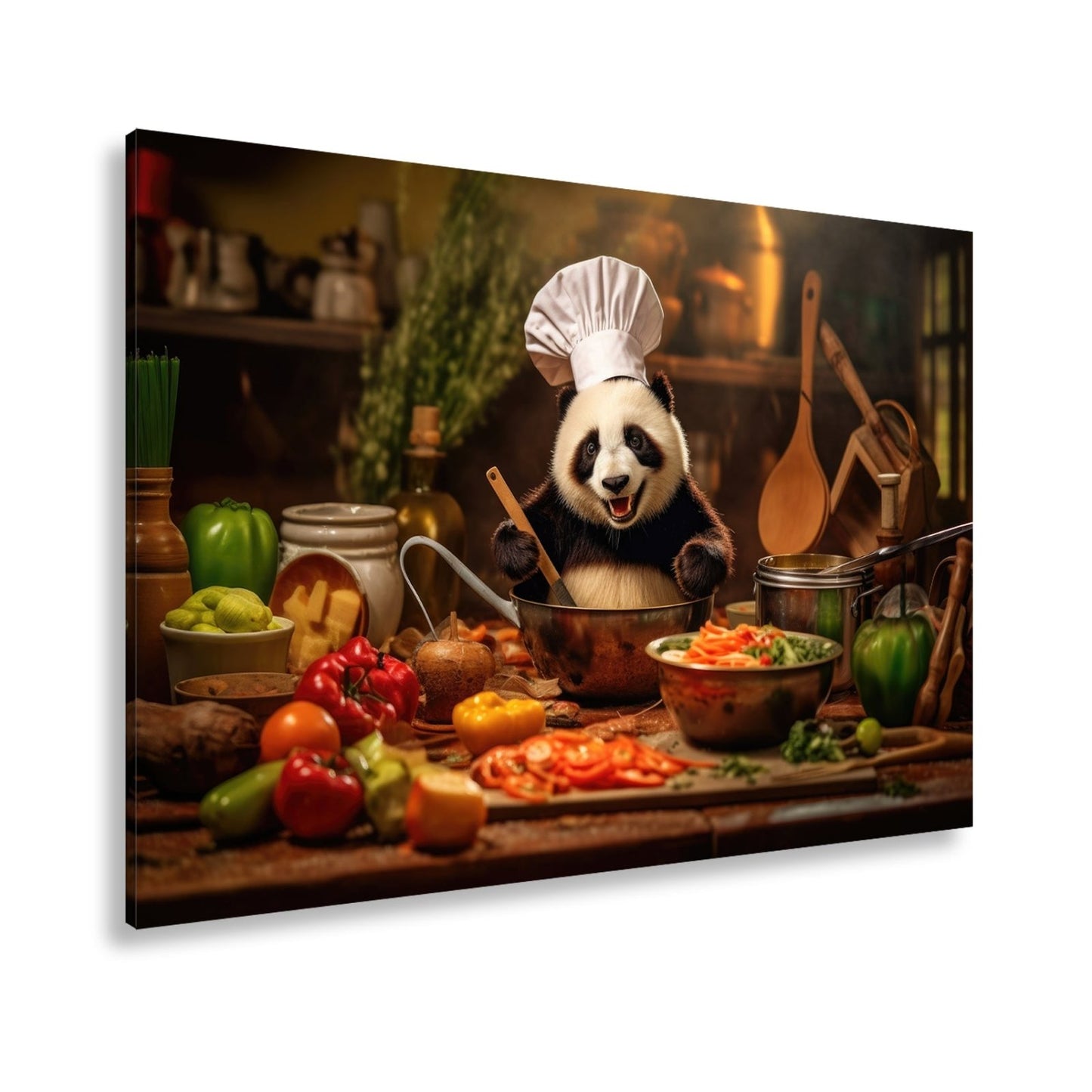 Leinwandbild Panda - Chefkoch – Genuss mit Bambus und Gemüse. - deyoli