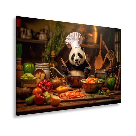 Leinwandbild Panda - Chefkoch – Genuss mit Bambus und Gemüse. - deyoli