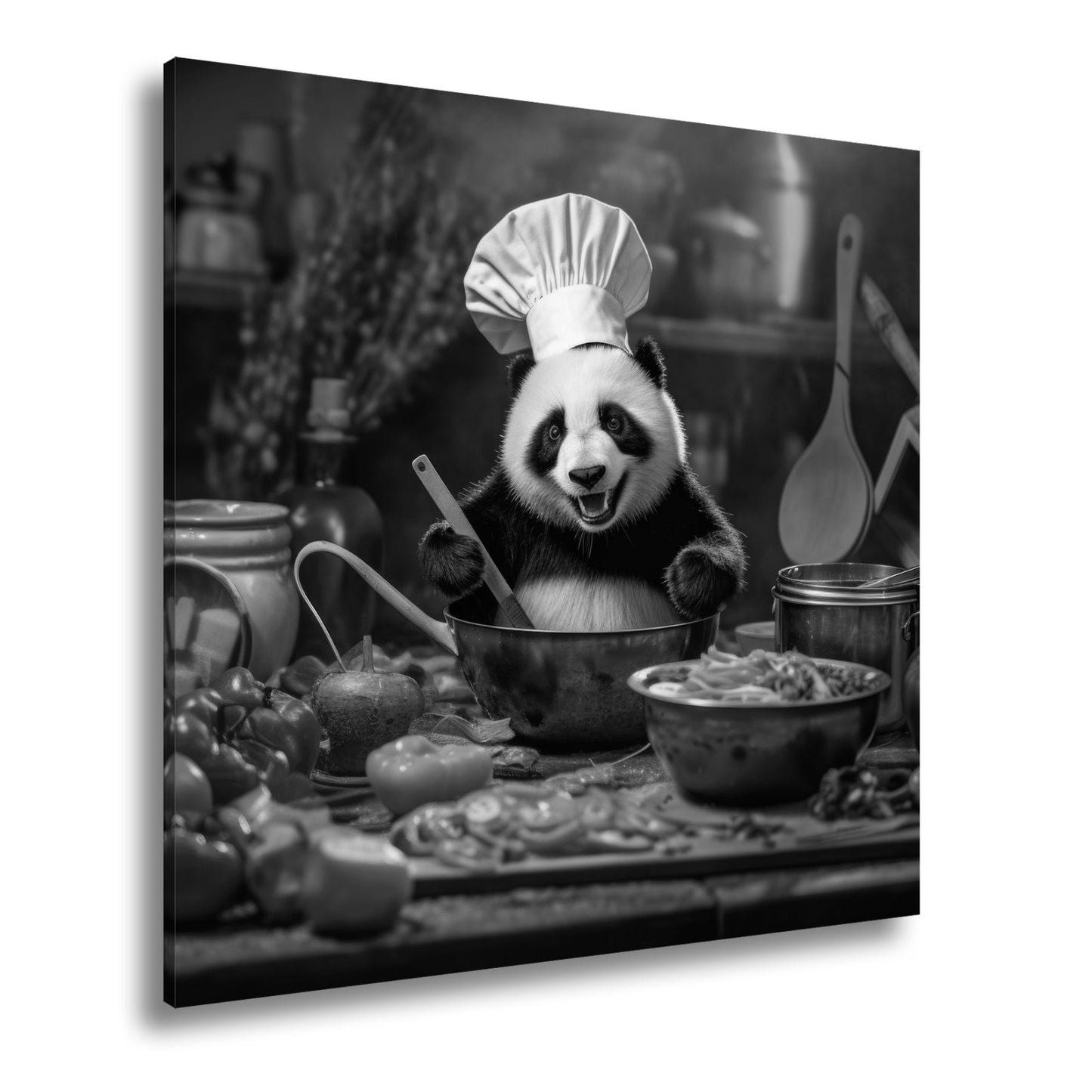 Leinwandbild Panda - Chefkoch – Genuss mit Bambus und Gemüse. - deyoli