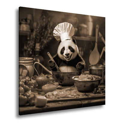 Leinwandbild Panda - Chefkoch – Genuss mit Bambus und Gemüse. - deyoli