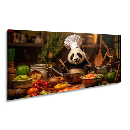 Leinwandbild Panda - Chefkoch – Genuss mit Bambus und Gemüse. - deyoli