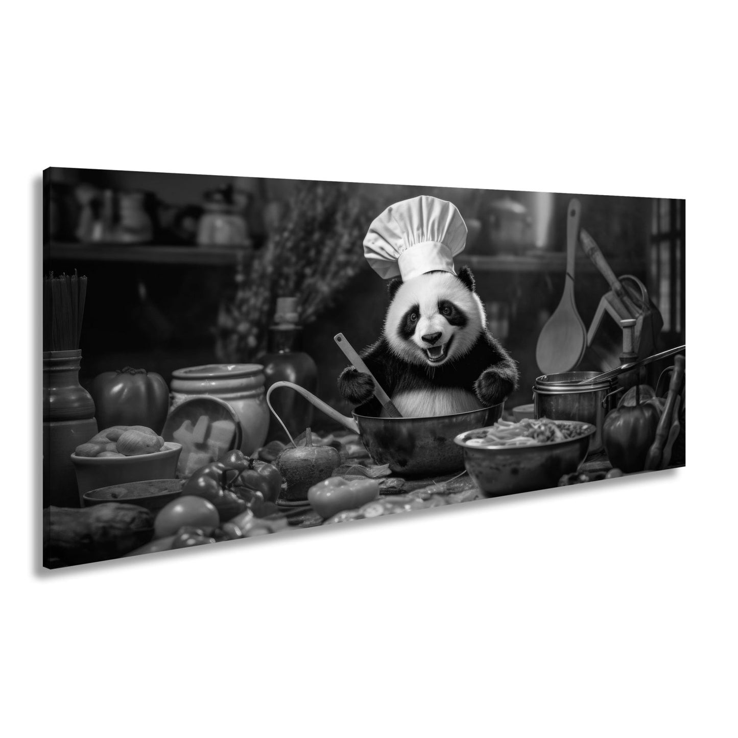 Leinwandbild Panda - Chefkoch – Genuss mit Bambus und Gemüse. - deyoli