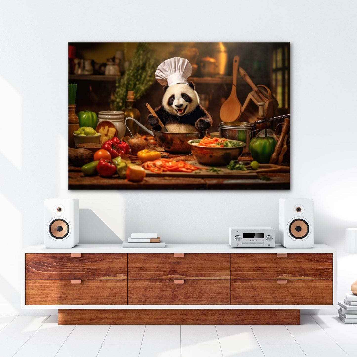 Leinwandbild Panda - Chefkoch – Genuss mit Bambus und Gemüse. - deyoli