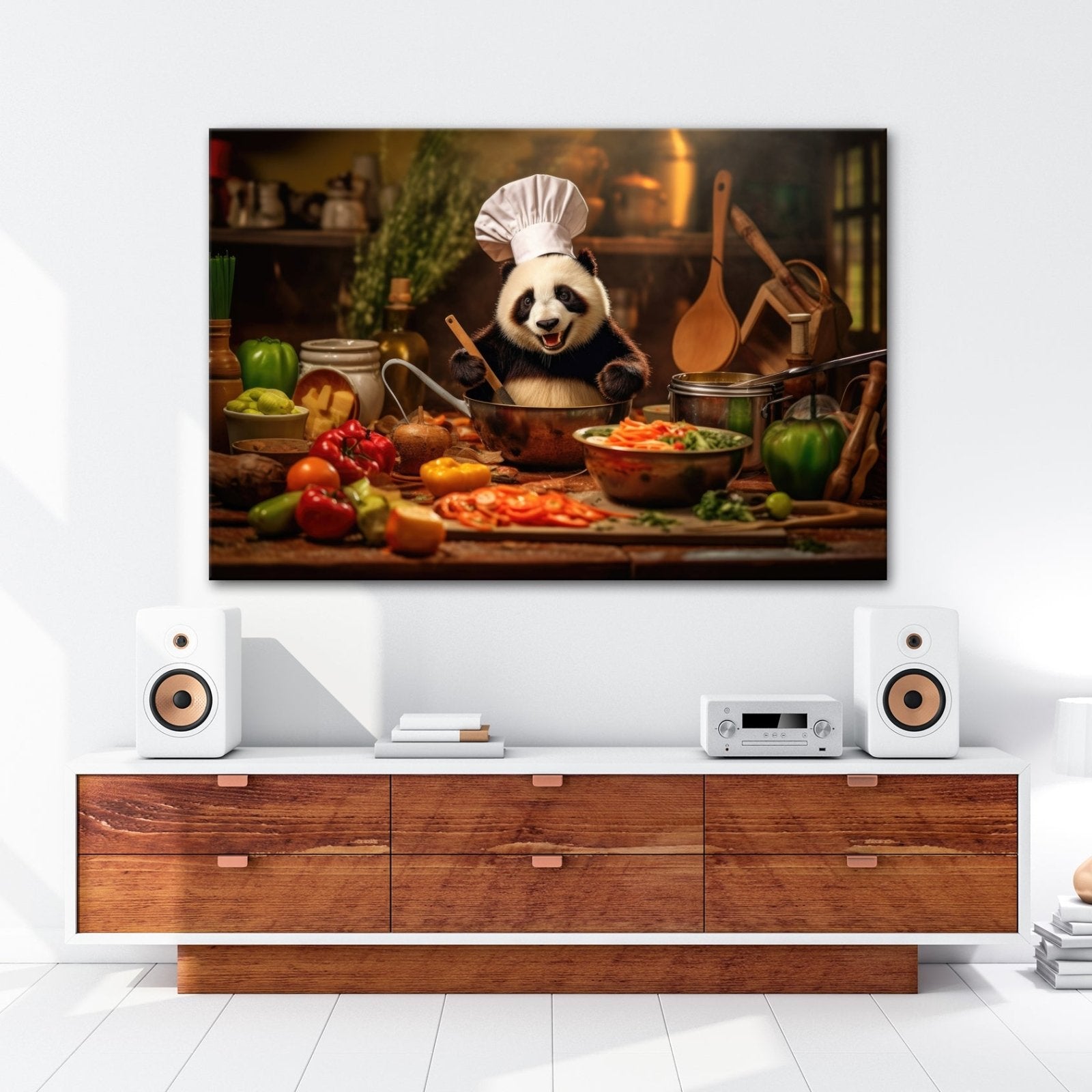 Leinwandbild Panda - Chefkoch – Genuss mit Bambus und Gemüse. - deyoli