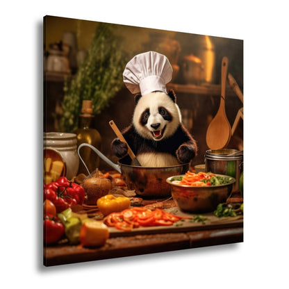 Leinwandbild Panda - Chefkoch – Genuss mit Bambus und Gemüse. - deyoli