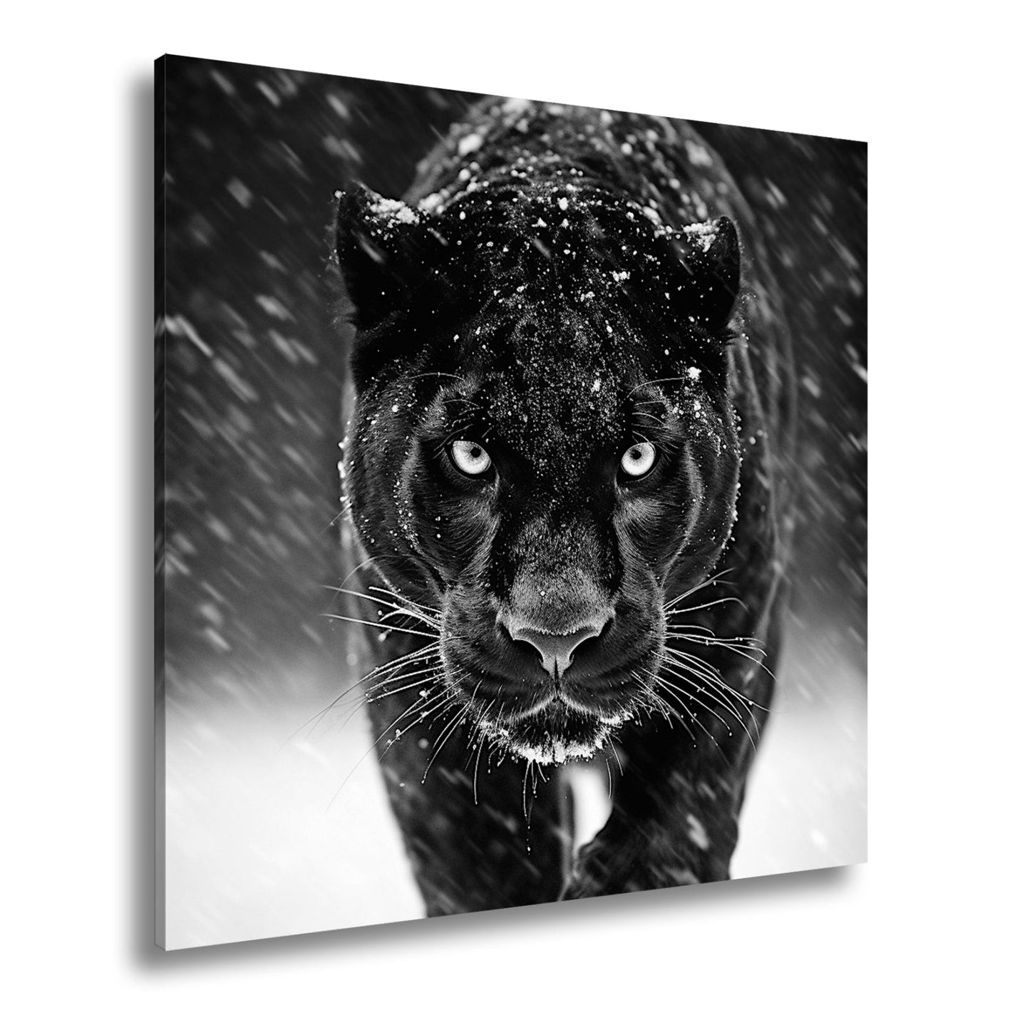 Leinwandbild Panther im Schnee – Eleganz jagt durch winterliche Stille. - deyoli