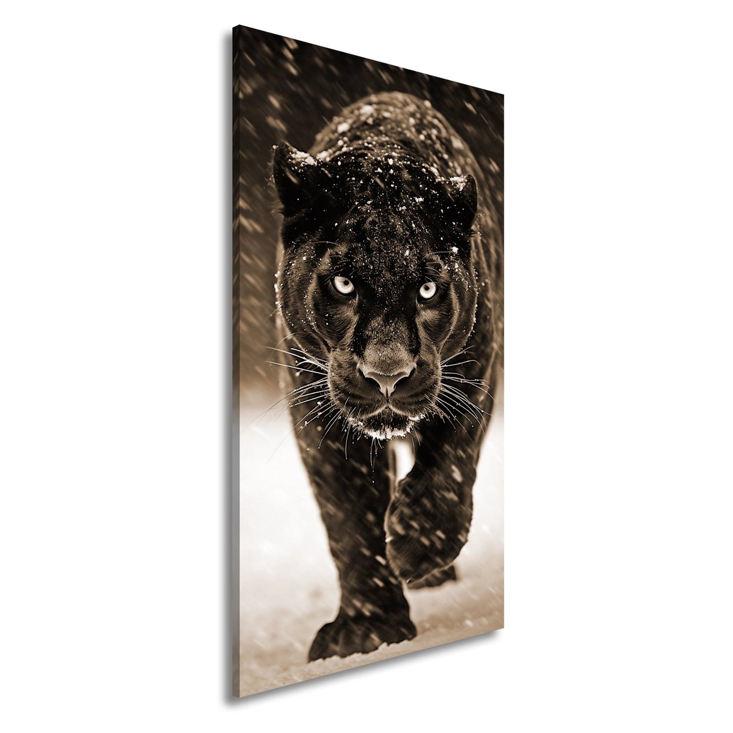 Leinwandbild Panther im Schnee – Eleganz jagt durch winterliche Stille. - deyoli