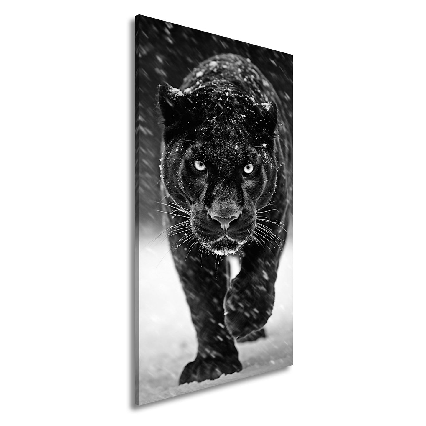 Leinwandbild Panther im Schnee – Eleganz jagt durch winterliche Stille. - deyoli