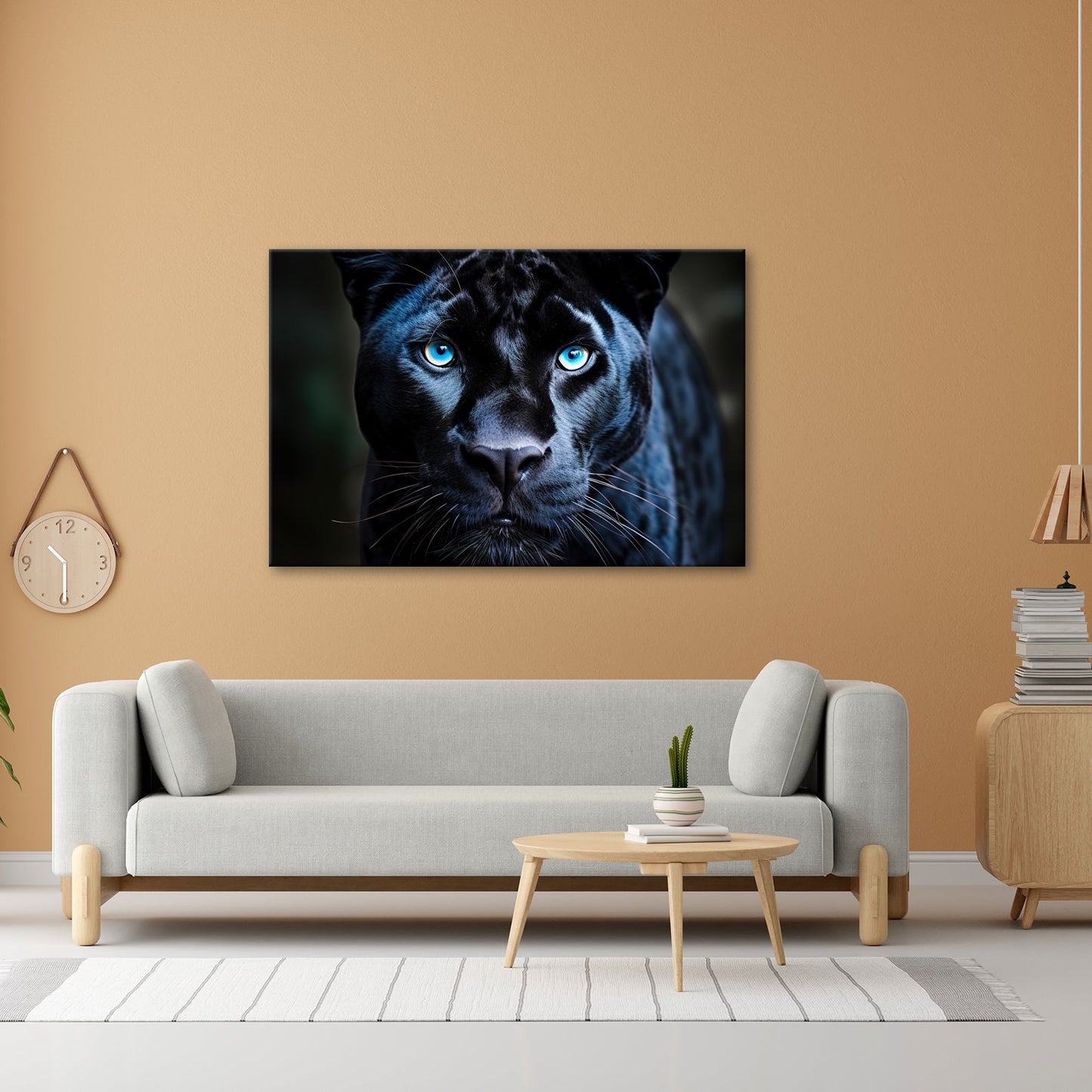 Leinwandbild Pantherblick – eisblaue Augen durchdringen die Dunkelheit. - deyoli