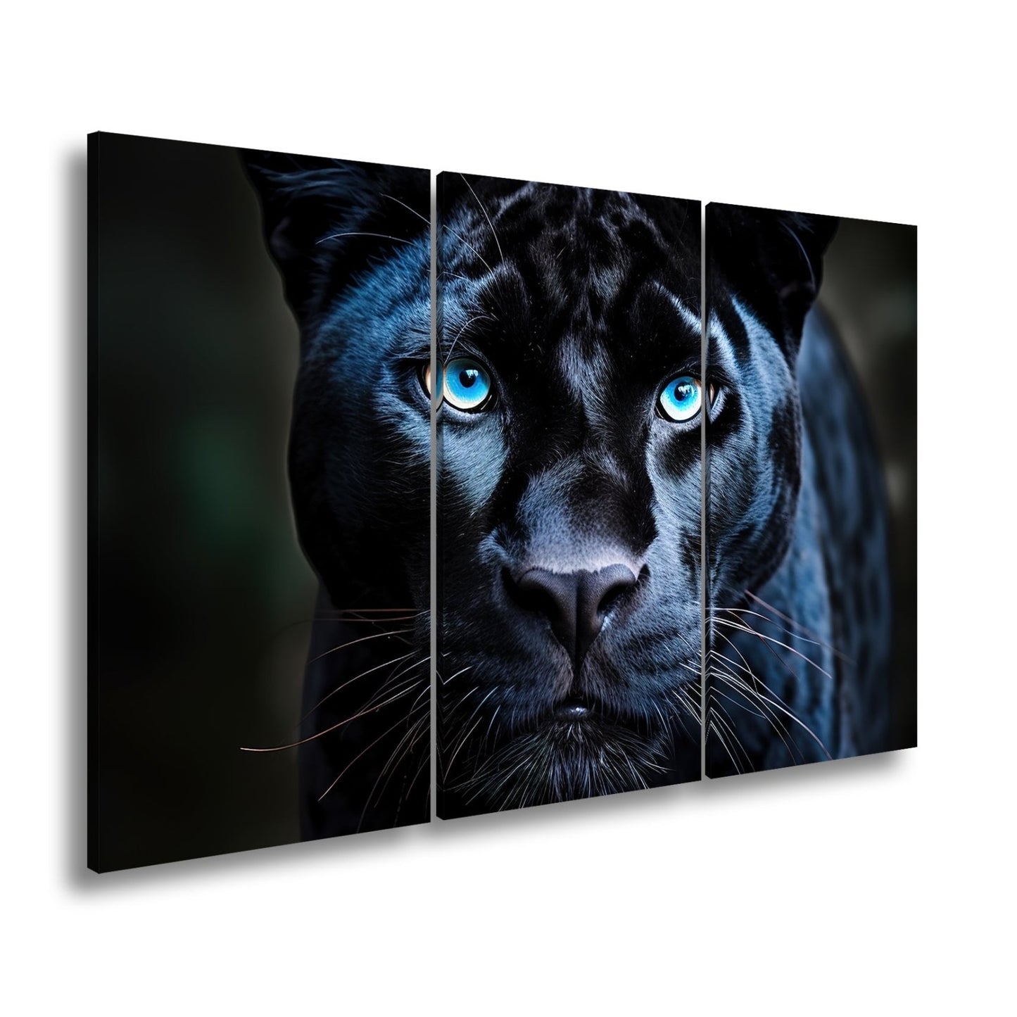 Leinwandbild Pantherblick – eisblaue Augen durchdringen die Dunkelheit. - deyoli