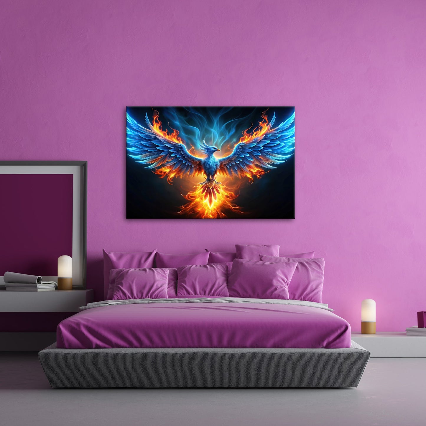 Leinwandbild Phönix erhebt sich – Flammen aus Licht & Macht XXL - deyoli