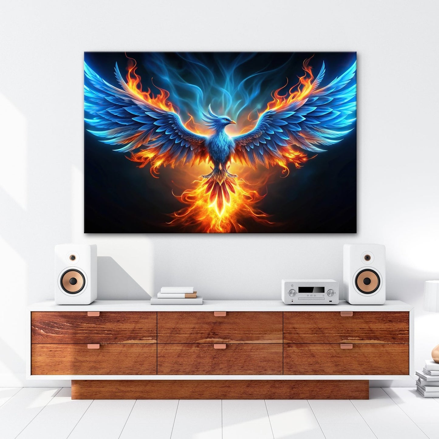 Leinwandbild Phönix erhebt sich – Flammen aus Licht & Macht XXL - deyoli