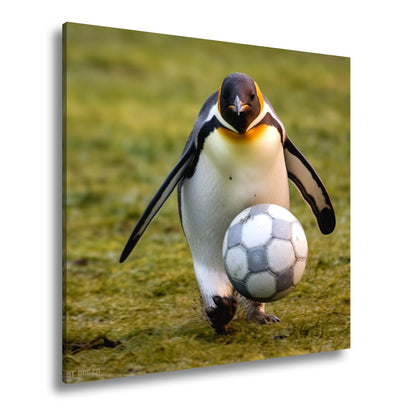Leinwandbild Pinguin mit Ballgefühl – elegant auf dem Spielfeld. - deyoli