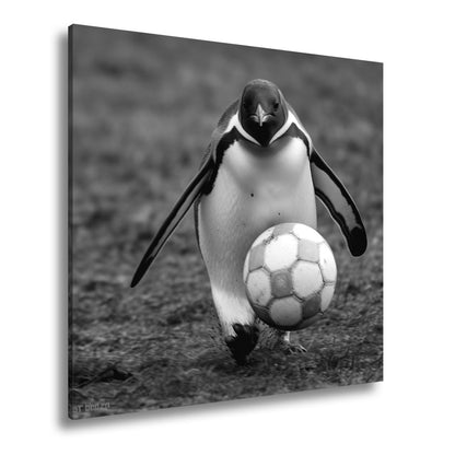 Leinwandbild Pinguin mit Ballgefühl – elegant auf dem Spielfeld. - deyoli