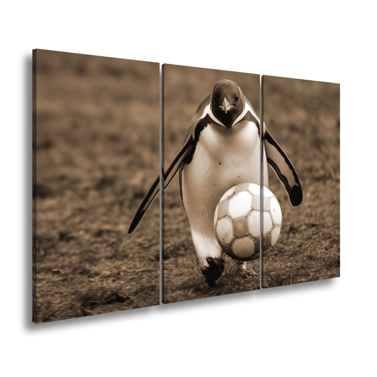 Leinwandbild Pinguin mit Ballgefühl – elegant auf dem Spielfeld. - deyoli