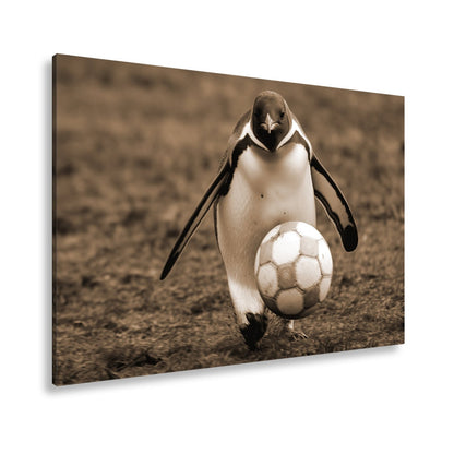 Leinwandbild Pinguin mit Ballgefühl – elegant auf dem Spielfeld. - deyoli