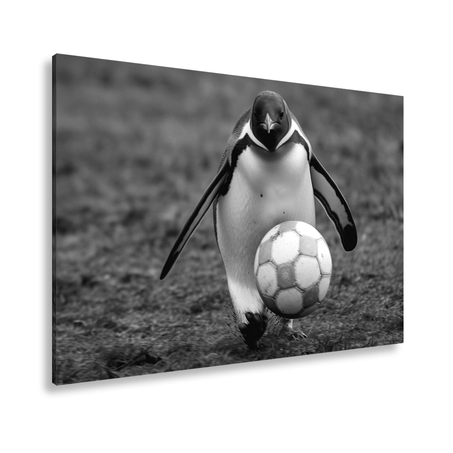 Leinwandbild Pinguin mit Ballgefühl – elegant auf dem Spielfeld. - deyoli