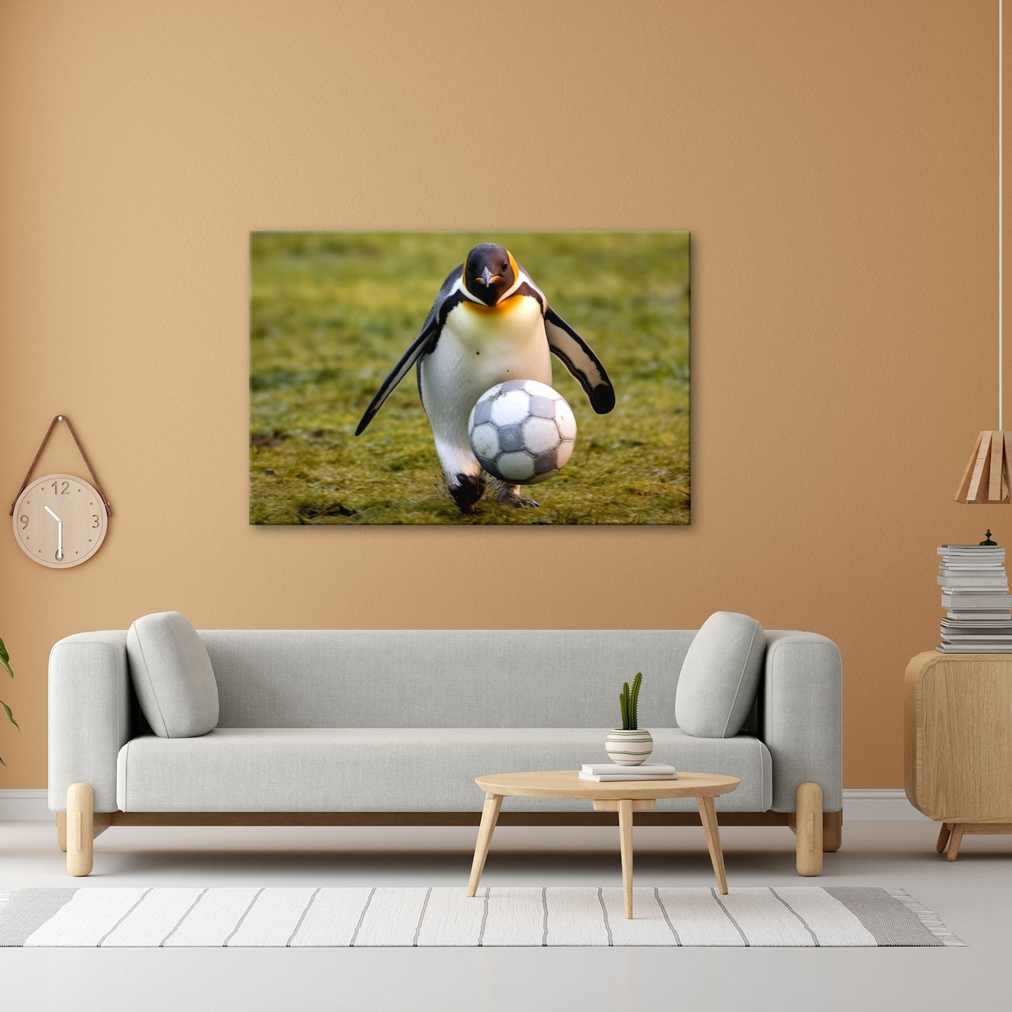 Leinwandbild Pinguin mit Ballgefühl – elegant auf dem Spielfeld. - deyoli