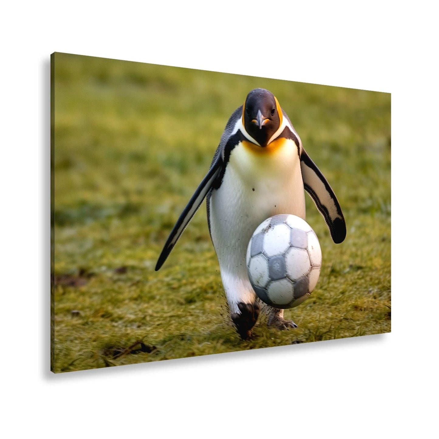 Leinwandbild Pinguin mit Ballgefühl – elegant auf dem Spielfeld. - deyoli