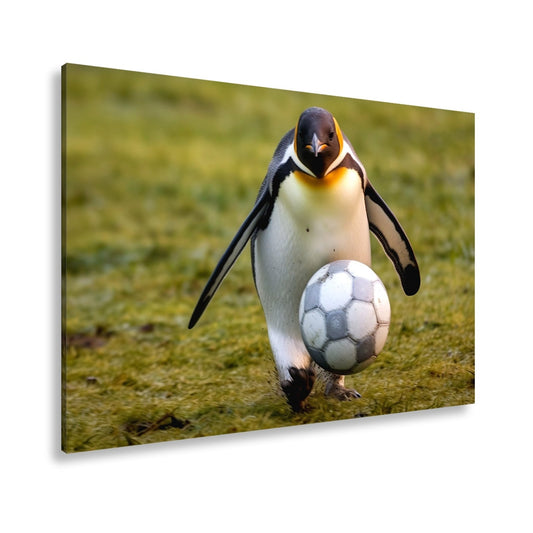 Leinwandbild Pinguin mit Ballgefühl – elegant auf dem Spielfeld. - deyoli