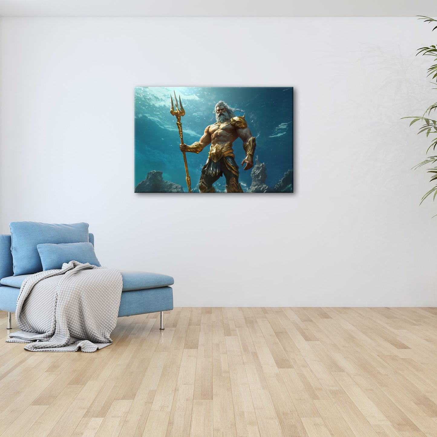 Leinwandbild Poseidon steht – Herr der Tiefe, golden und göttlich. - deyoli