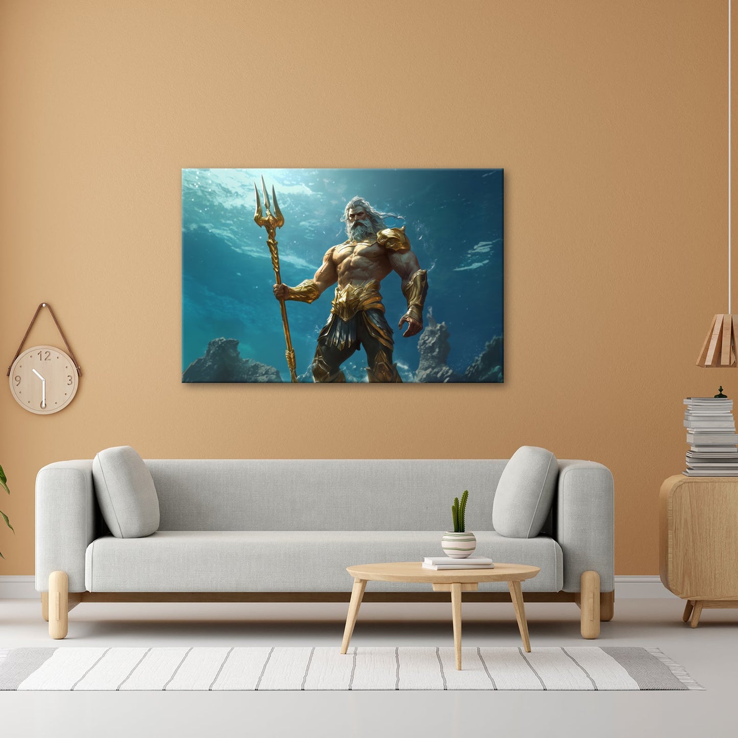 Leinwandbild Poseidon steht – Herr der Tiefe, golden und göttlich. - deyoli