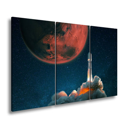 Leinwandbild Rakete steigt auf – Roter Mars & Sternenhimmel XXL - deyoli
