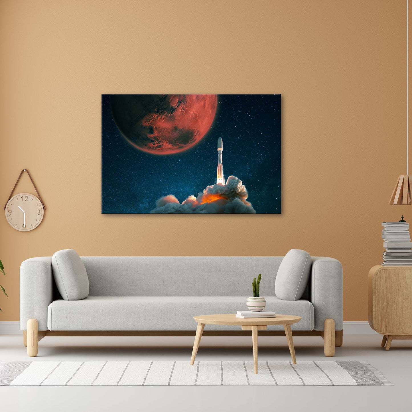Leinwandbild Rakete steigt auf – Roter Mars & Sternenhimmel XXL - deyoli