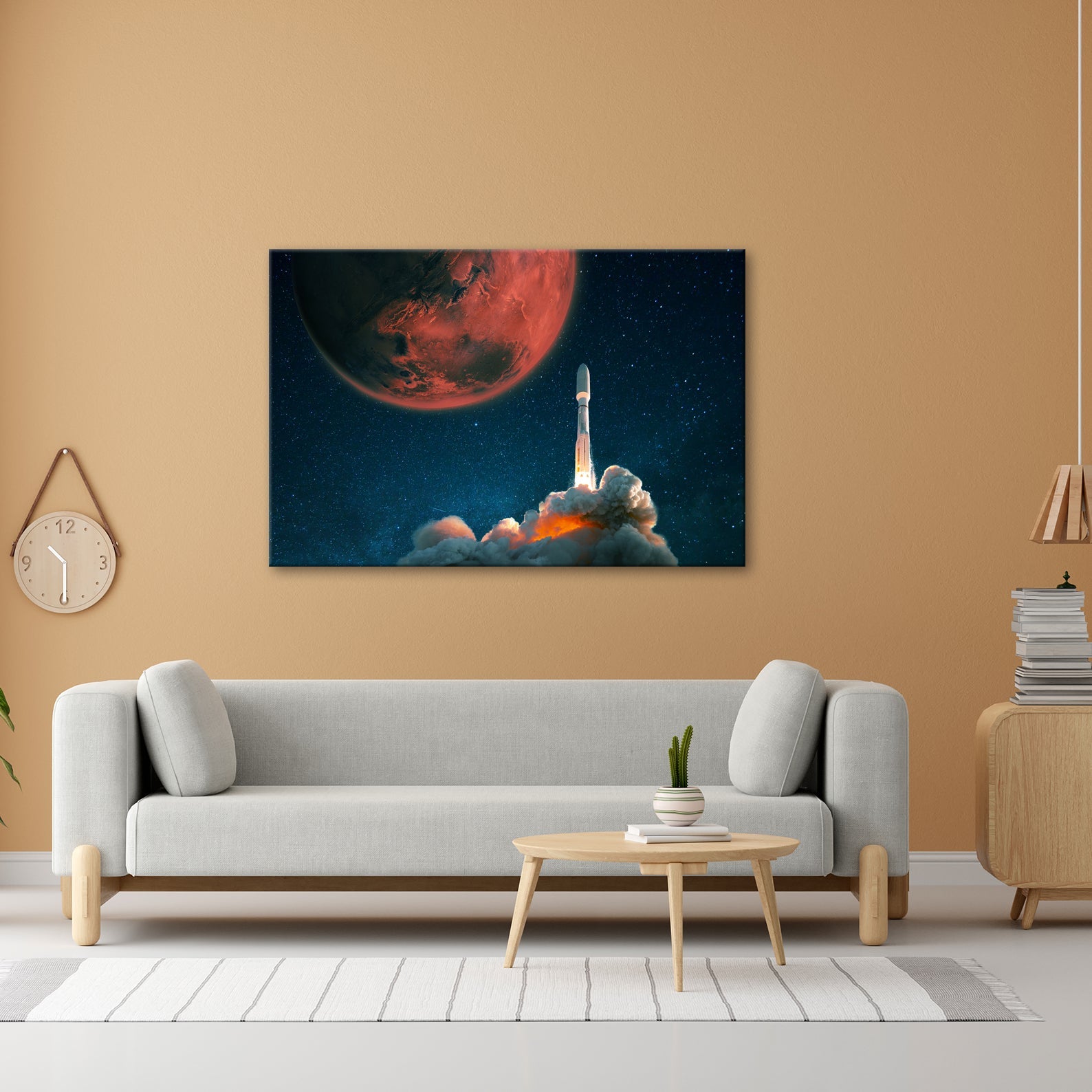 Leinwandbild Rakete steigt auf – Roter Mars & Sternenhimmel XXL - deyoli