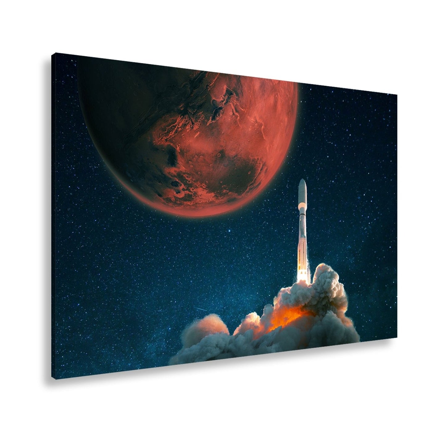 Leinwandbild Rakete steigt auf – Roter Mars & Sternenhimmel XXL - deyoli
