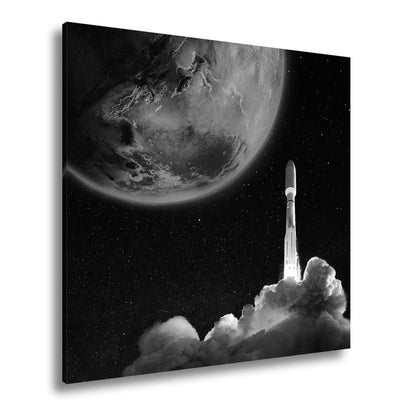 Leinwandbild Rakete steigt auf – Roter Mars & Sternenhimmel XXL - deyoli