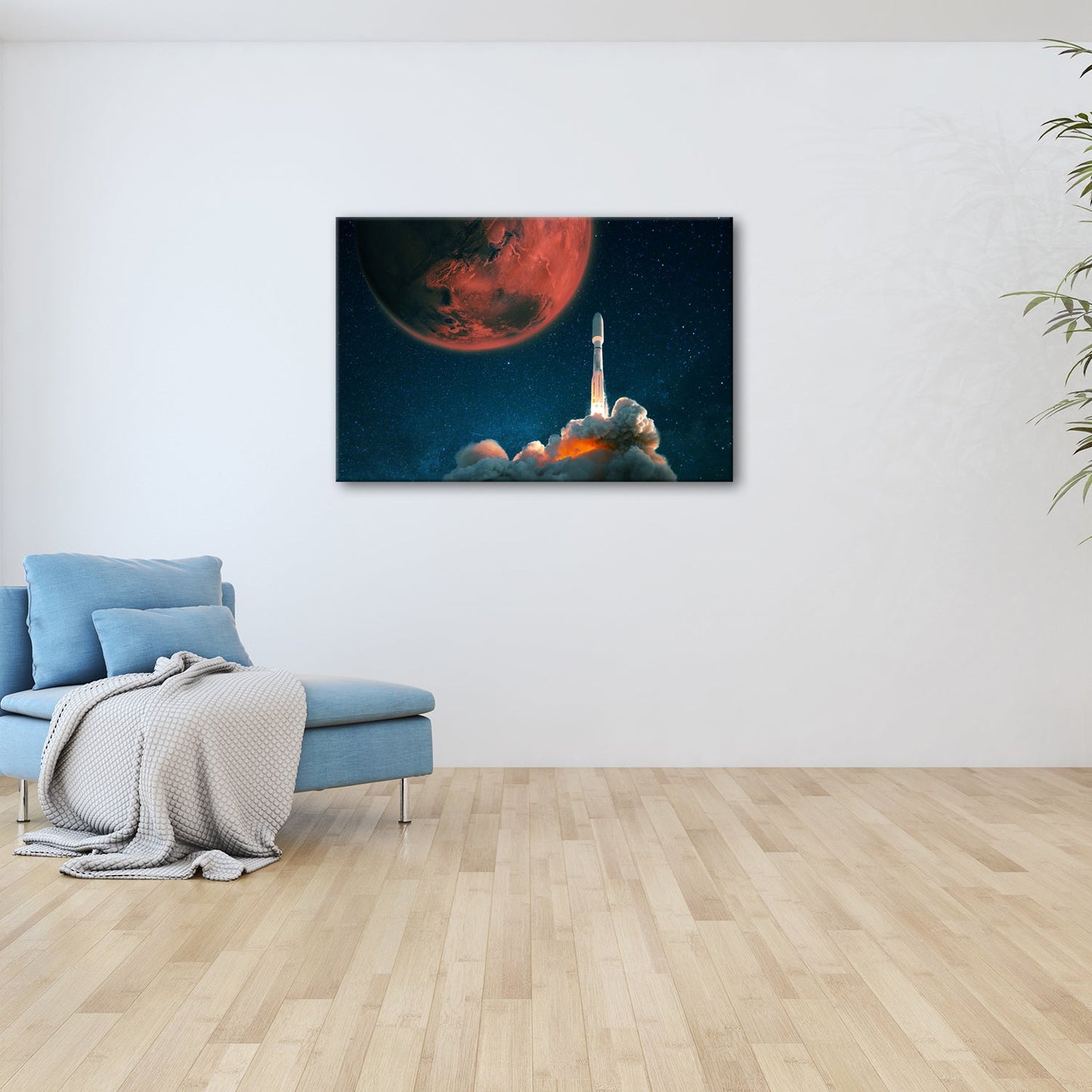 Leinwandbild Rakete steigt auf – Roter Mars & Sternenhimmel XXL - deyoli