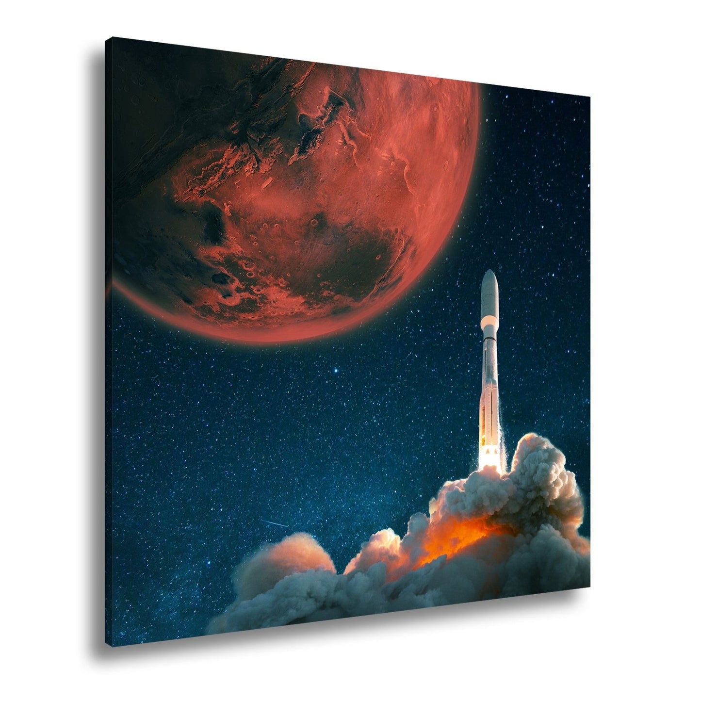 Leinwandbild Rakete steigt auf – Roter Mars & Sternenhimmel XXL - deyoli