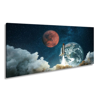 Leinwandbild Raketenstart – Erde & Mars im Sternenmeer XXL - deyoli