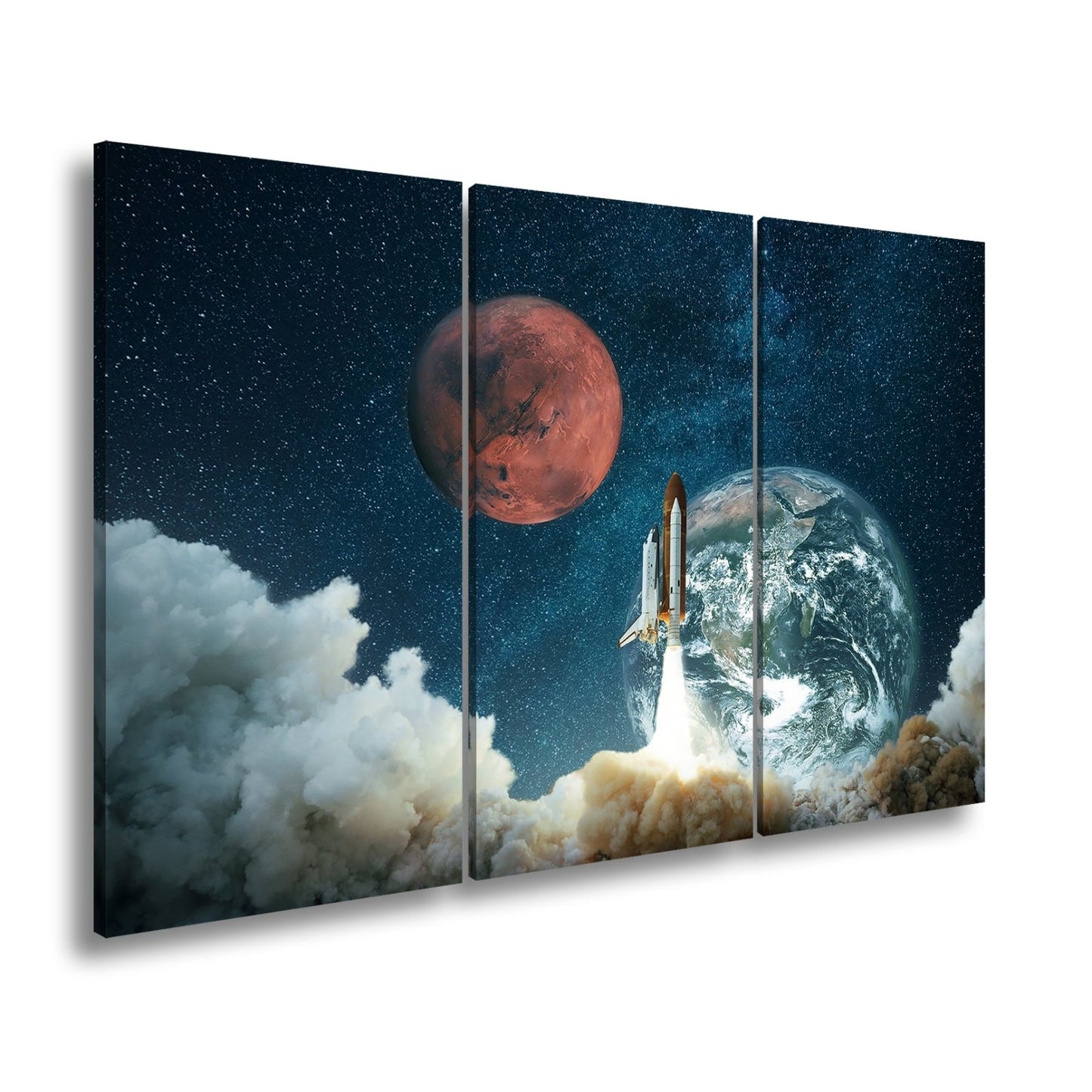 Leinwandbild Raketenstart – Erde & Mars im Sternenmeer XXL - deyoli