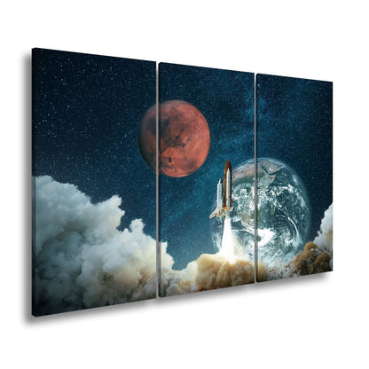 Leinwandbild Raketenstart – Erde & Mars im Sternenmeer XXL - deyoli