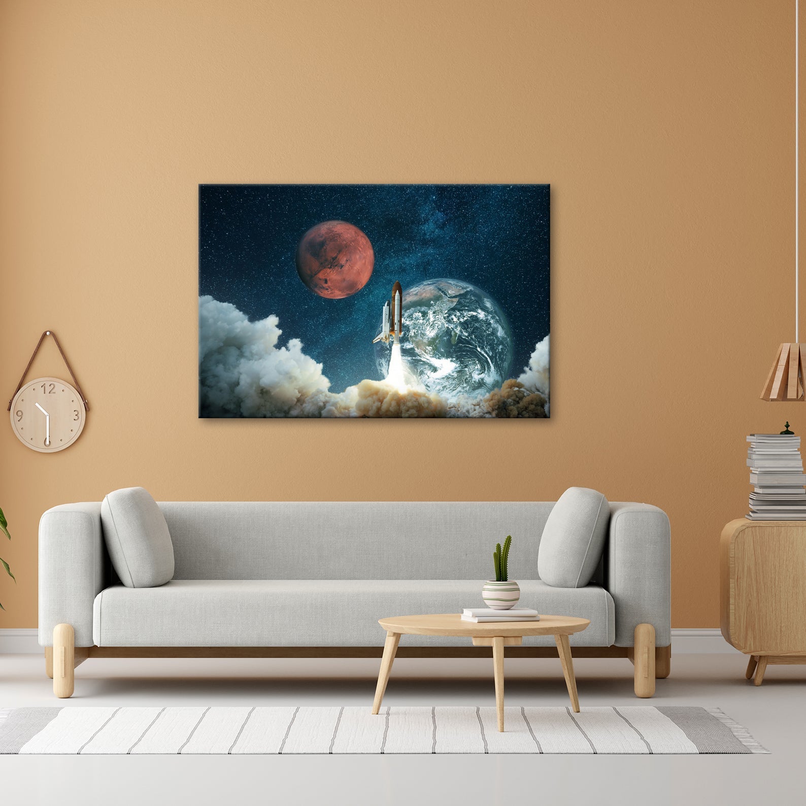 Leinwandbild Raketenstart – Erde & Mars im Sternenmeer XXL - deyoli