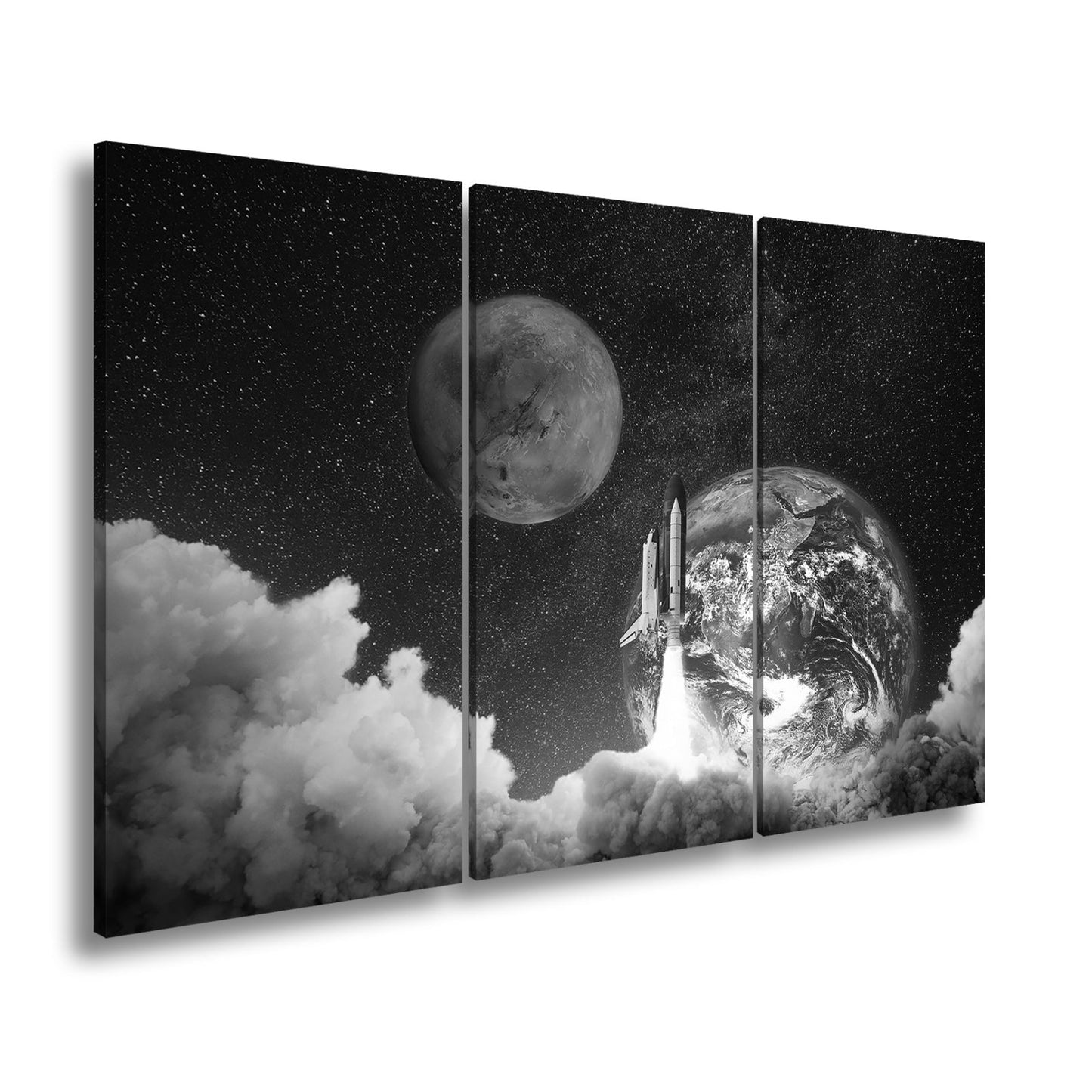 Leinwandbild Raketenstart – Erde & Mars im Sternenmeer XXL - deyoli
