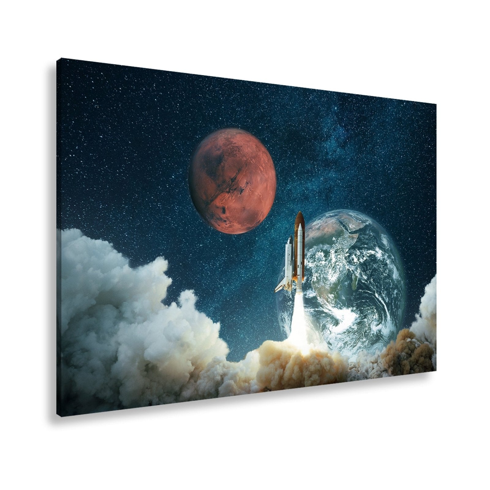 Leinwandbild Raketenstart – Erde & Mars im Sternenmeer XXL - deyoli