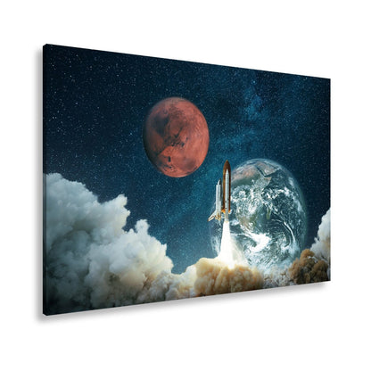 Leinwandbild Raketenstart – Erde & Mars im Sternenmeer XXL - deyoli