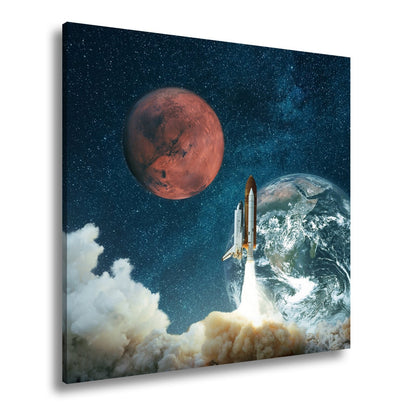 Leinwandbild Raketenstart – Erde & Mars im Sternenmeer XXL - deyoli