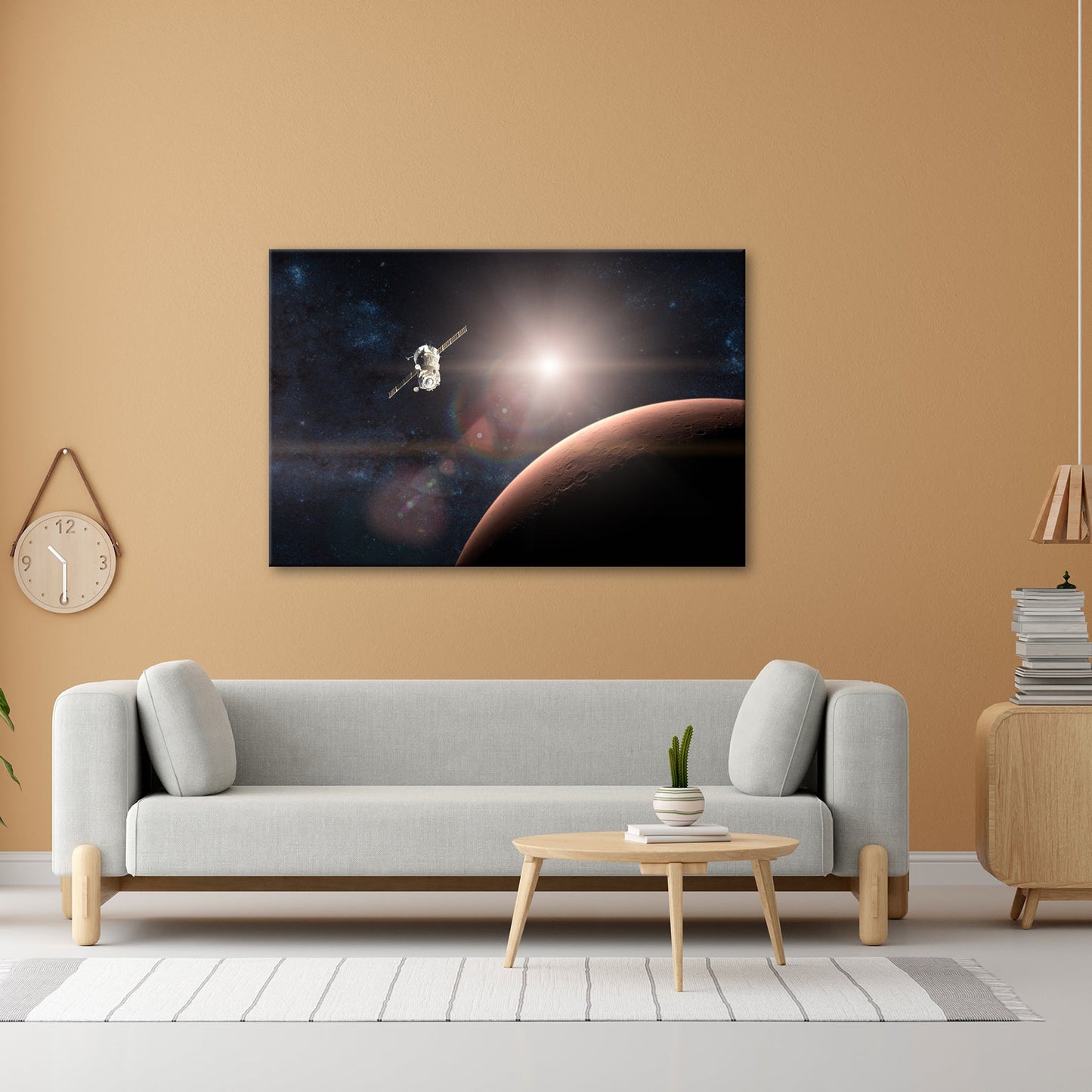 Leinwandbild Raumsonde über Mars – Licht der fernen Sonne XXL - deyoli