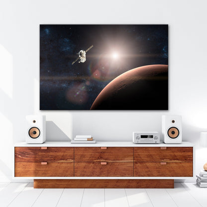 Leinwandbild Raumsonde über Mars – Licht der fernen Sonne XXL - deyoli