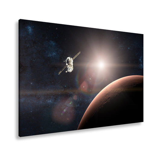 Leinwandbild Raumsonde über Mars – Licht der fernen Sonne XXL - deyoli
