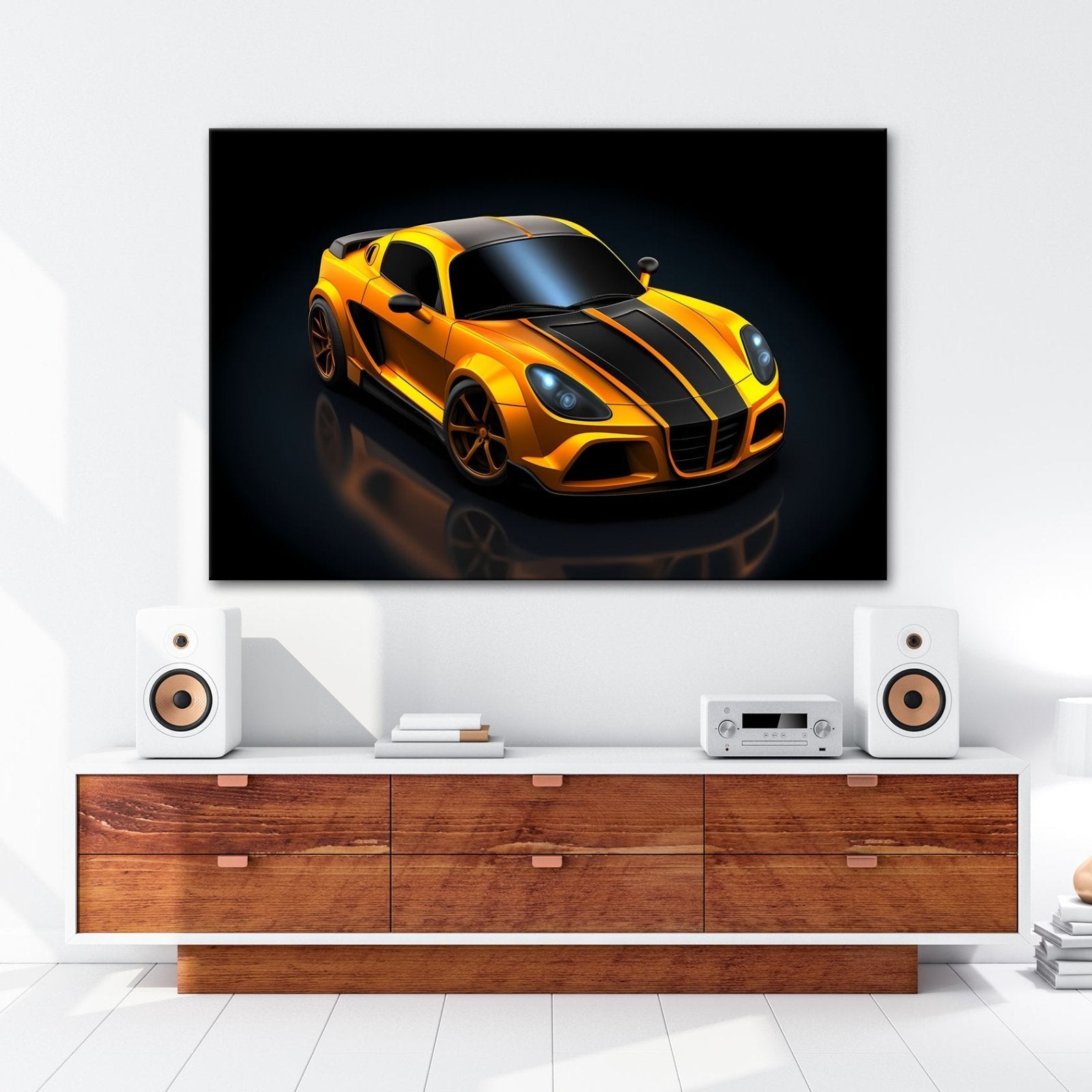 Leinwandbild Rennstreifen auf Karosserie XXL – Auto Wandbild Motorsport - deyoli